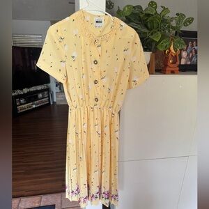 Leslie Fay Light Yellow Floral Midi Dress